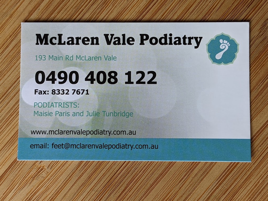 McLaren Vale Podiatry | doctor | 193 Main Rd, McLaren Vale SA 5171, Australia | 0490408122 OR +61 490 408 122