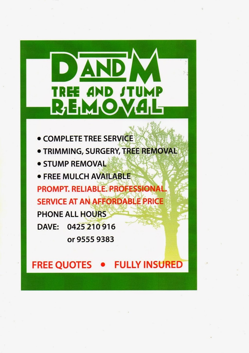 D and M Tree Services Caulfield Bentleigh |  | 607 Inkerman Rd, Caulfield North VIC 3161, Australia | 0395559383 OR +61 3 9555 9383