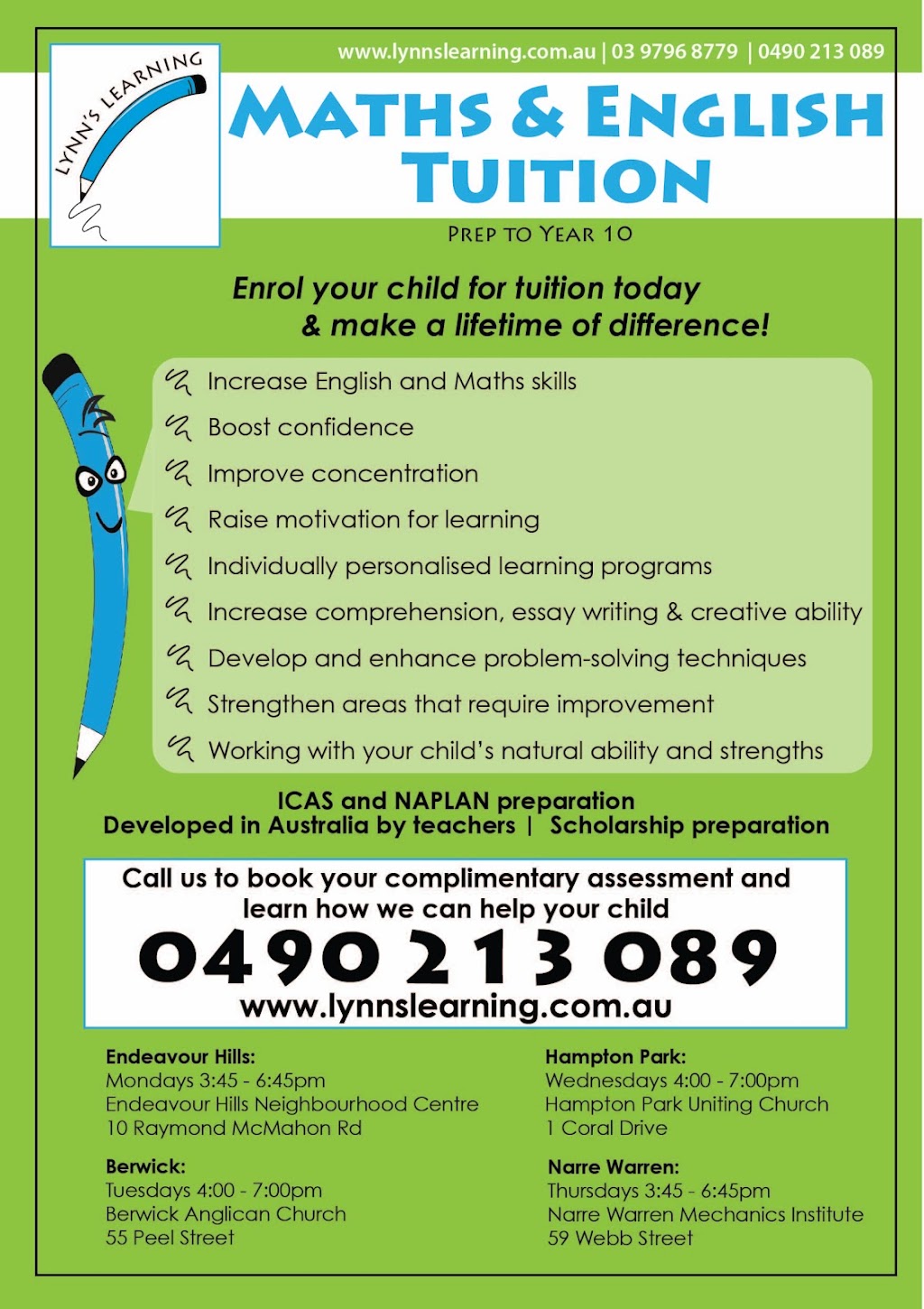 Lynns Learning | Berwick Maths and English Tuition Centre | point of interest | 55 Peel St, Berwick VIC 3806, Australia | 0397968779 OR +61 3 9796 8779