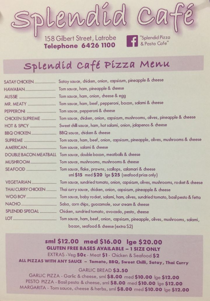 Splendid Cafe | meal takeaway | 158 Gilbert St, Latrobe TAS 7307, Australia | 0364261100 OR +61 3 6426 1100