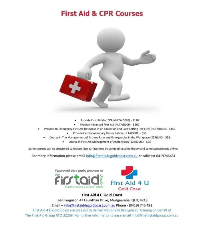 First Aid 4 U Gold Coast | 47 Leviathan Dr, Mudgeeraba QLD 4213, Australia | Phone: 0419 746 481