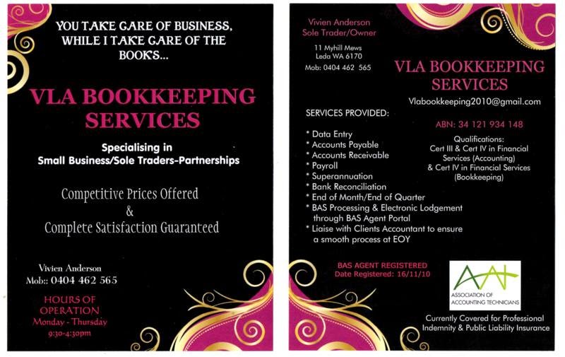 VLA Bookkeeping Services | accounting | 11 Myhill Mews, Leda WA 6170, Australia | 0404462565 OR +61 404 462 565