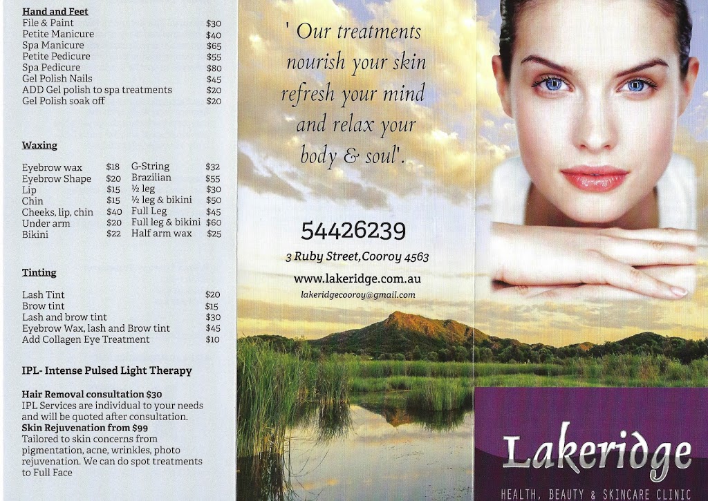 Lakeridge Health, Beauty and Skincare Clinic | health | 3 Ruby St, Cooroy QLD 4563, Australia | 0754426239 OR +61 7 5442 6239