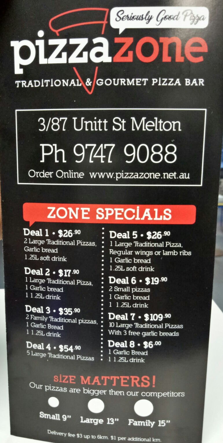 Pizza Zone | meal delivery | 87 Unitt St, Melton VIC 3337, Australia | 0397479088 OR +61 3 9747 9088