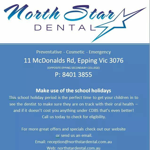 North Star Dental Pty Ltd. | dentist | 11 McDonalds Rd, Epping VIC 3076, Australia | 0384013855 OR +61 3 8401 3855