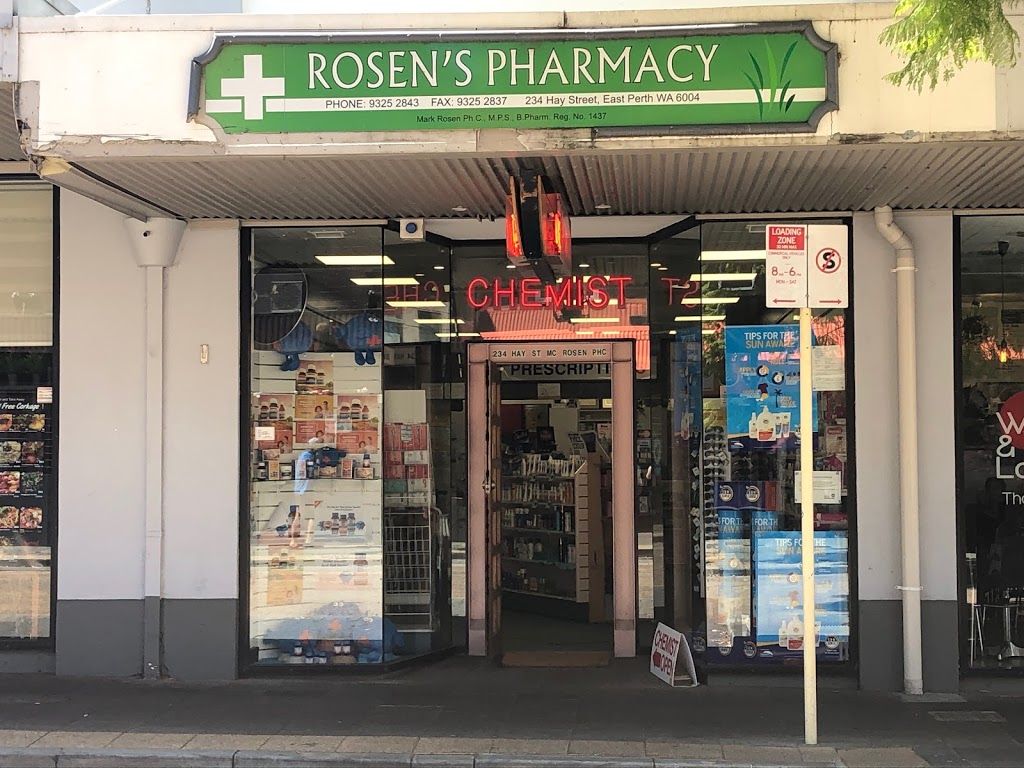 Rosens Pharmacy | pharmacy | 234 Hay St, Perth WA 6004, Australia | 0893252843 OR +61 8 9325 2843
