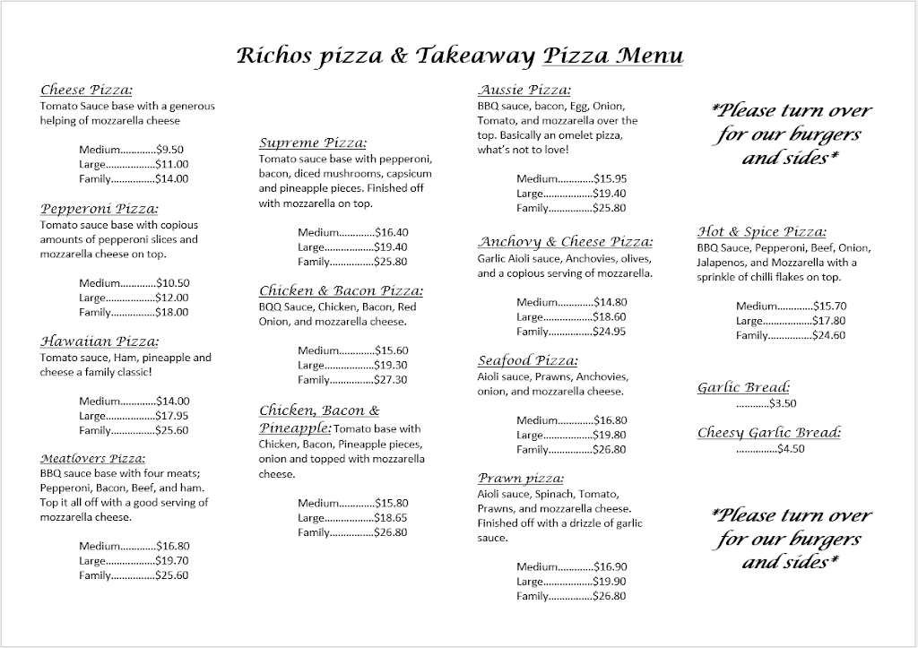 richos.pizza | meal delivery | 56 Mosman St, Charters Towers City QLD 4820, Australia | 0747873645 OR +61 7 4787 3645