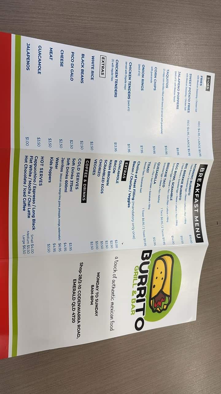 Burrito grill & bar | shop 28 2/10 Codenwarra Rd, Emerald QLD 4720, Australia | Phone: 0428 740 349