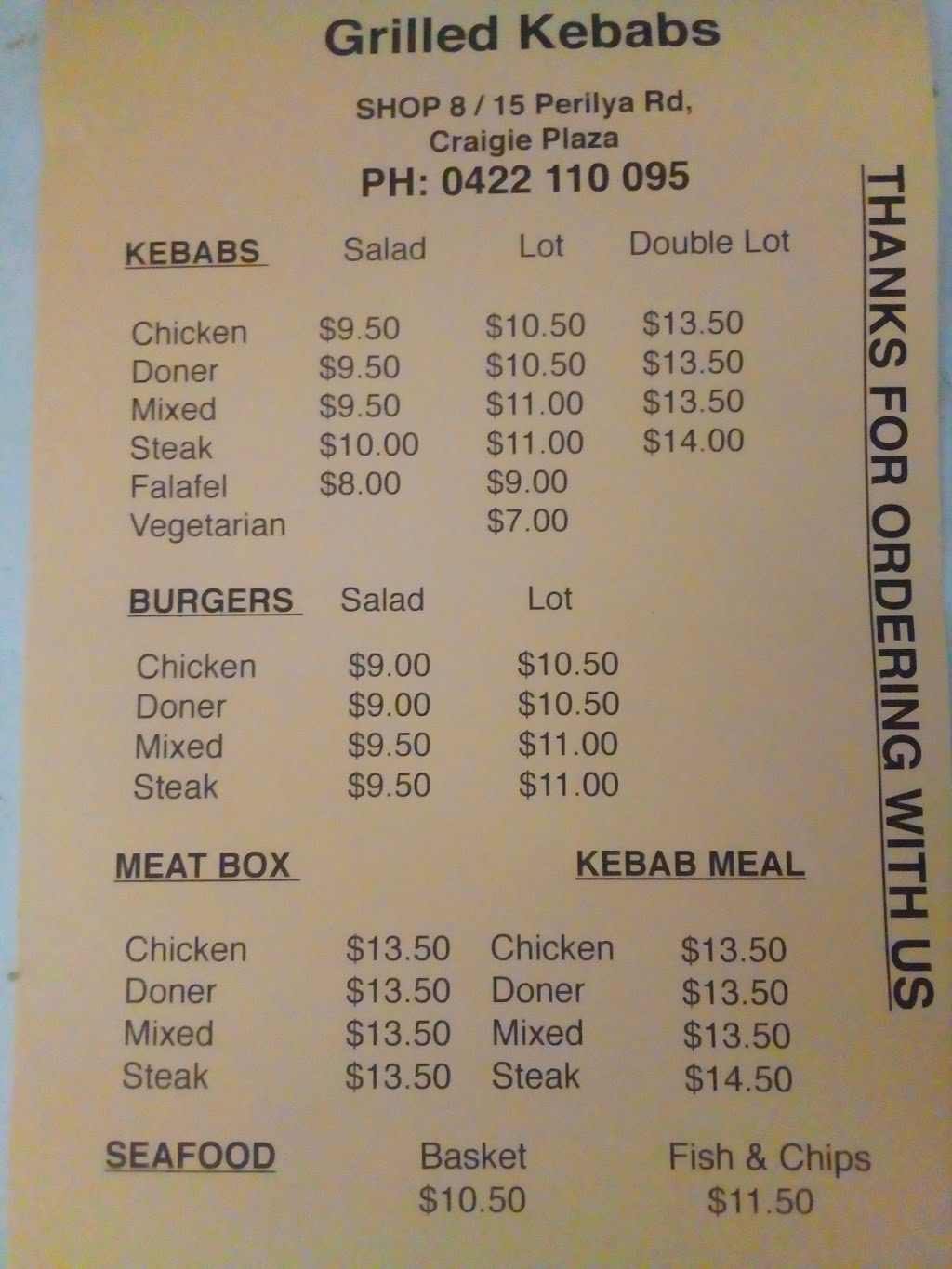 Grills Kebab | restaurant | 15 Perilya Rd, Craigie WA 6025, Australia | 0422110095 OR +61 422 110 095