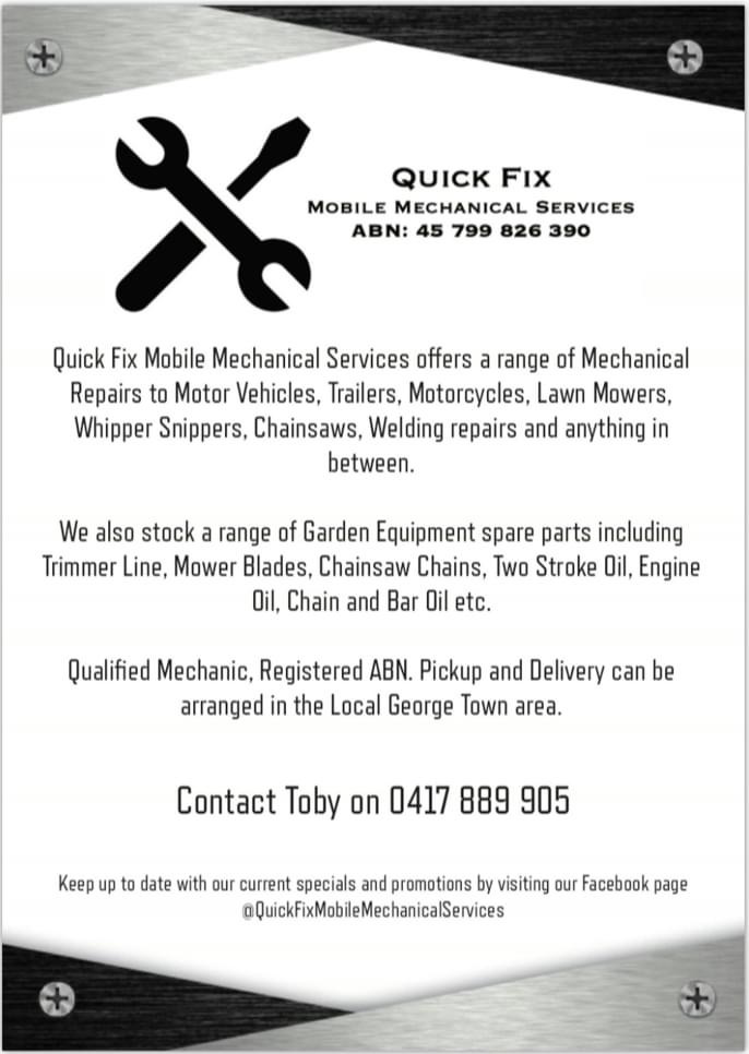 Quick Fix Mobile Mechanical Services | car repair | 47 Thompson Ave, George Town TAS 7253, Australia | 0417889905 OR +61 417 889 905