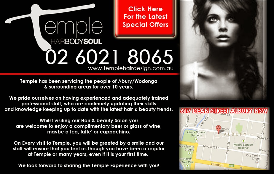 Temple Hair Body Soul | beauty salon | 617 Dean St, Albury NSW 2640, Australia | 0260218065 OR +61 2 6021 8065