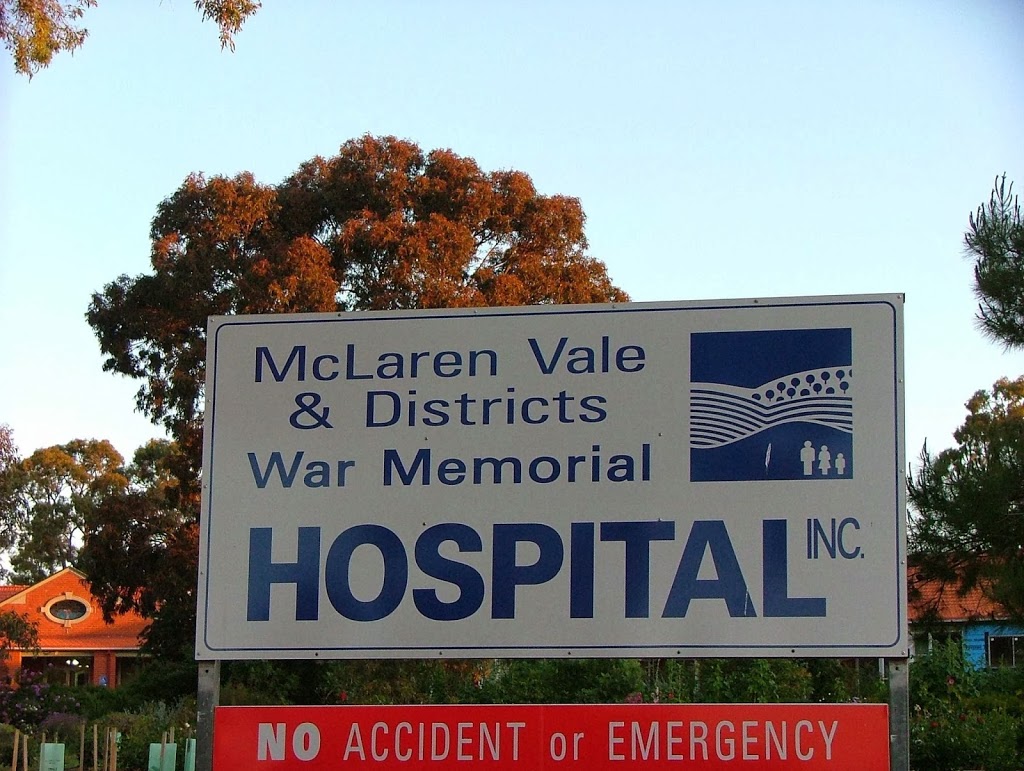 McLaren Vale and Districts War Memorial Hospital | hospital | 3 Aldersey St, McLaren Vale SA 5171, Australia | 0883236600 OR +61 8 8323 6600