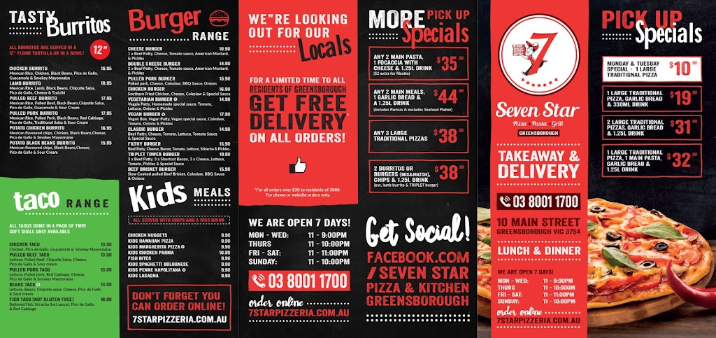 Seven Star Pizza & Kitchen Greensborough | meal delivery | 10 Main St, Greensborough VIC 3088, Australia | 0380011700 OR +61 3 8001 1700