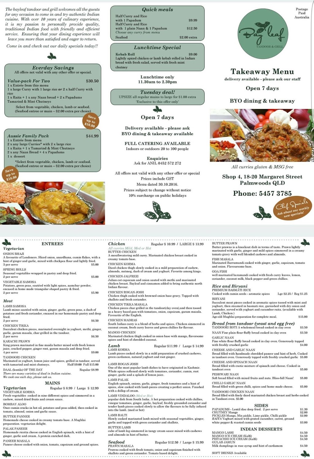 Bay Leaf Tandoor & Grill | restaurant | 4/18-20 Margaret St, Palmwoods QLD 4555, Australia | 0754573785 OR +61 7 5457 3785