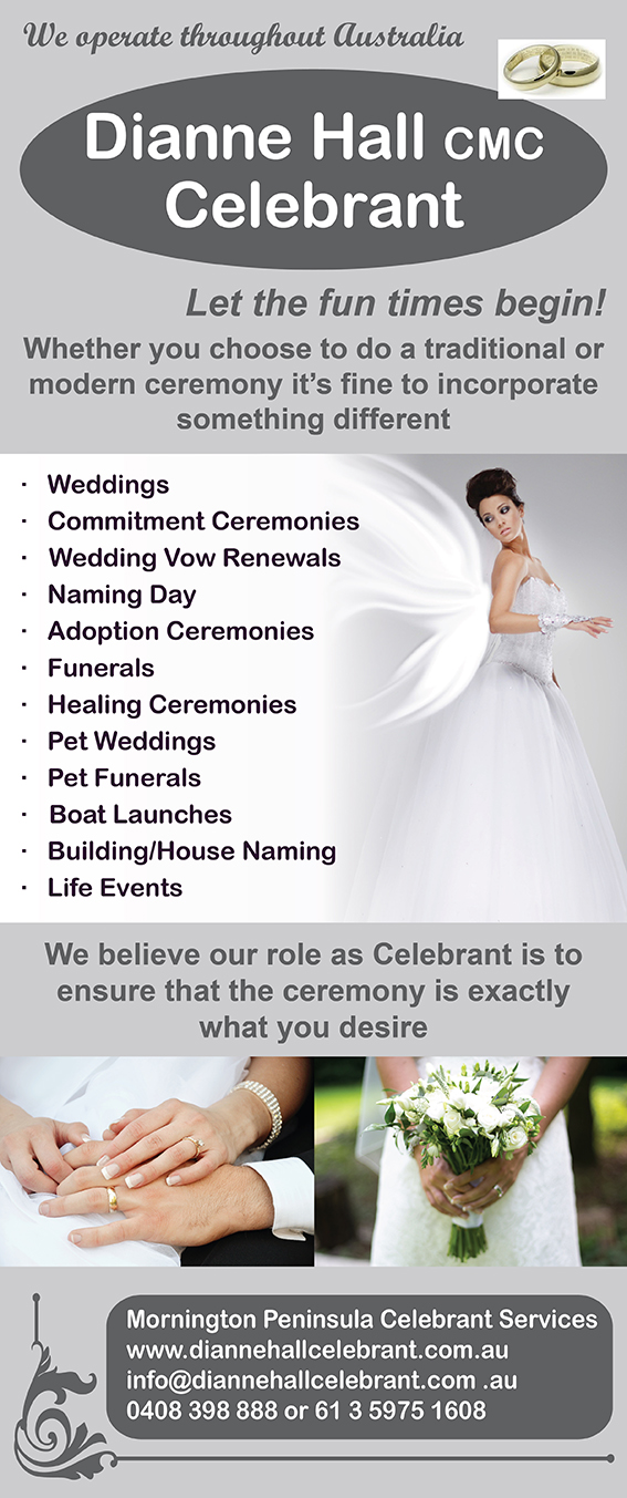 Dianne Hall Celebrant | 105 Bentons Rd, Mornington VIC 3931, Australia | Phone: 0408 398 888