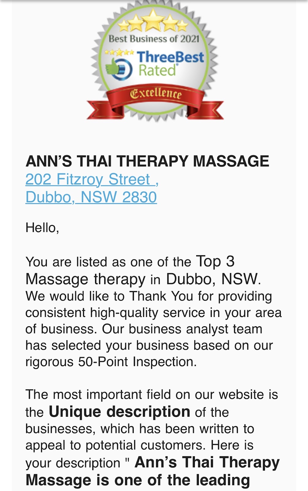 Ann’s Thai Therapy Massage | 202 Fitzroy St, Dubbo NSW 2830, Australia | Phone: 0432 657 945