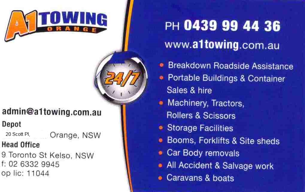 A1 Towing Orange | 20 Scott Pl, Orange NSW 2800, Australia | Phone: 0439 994 436