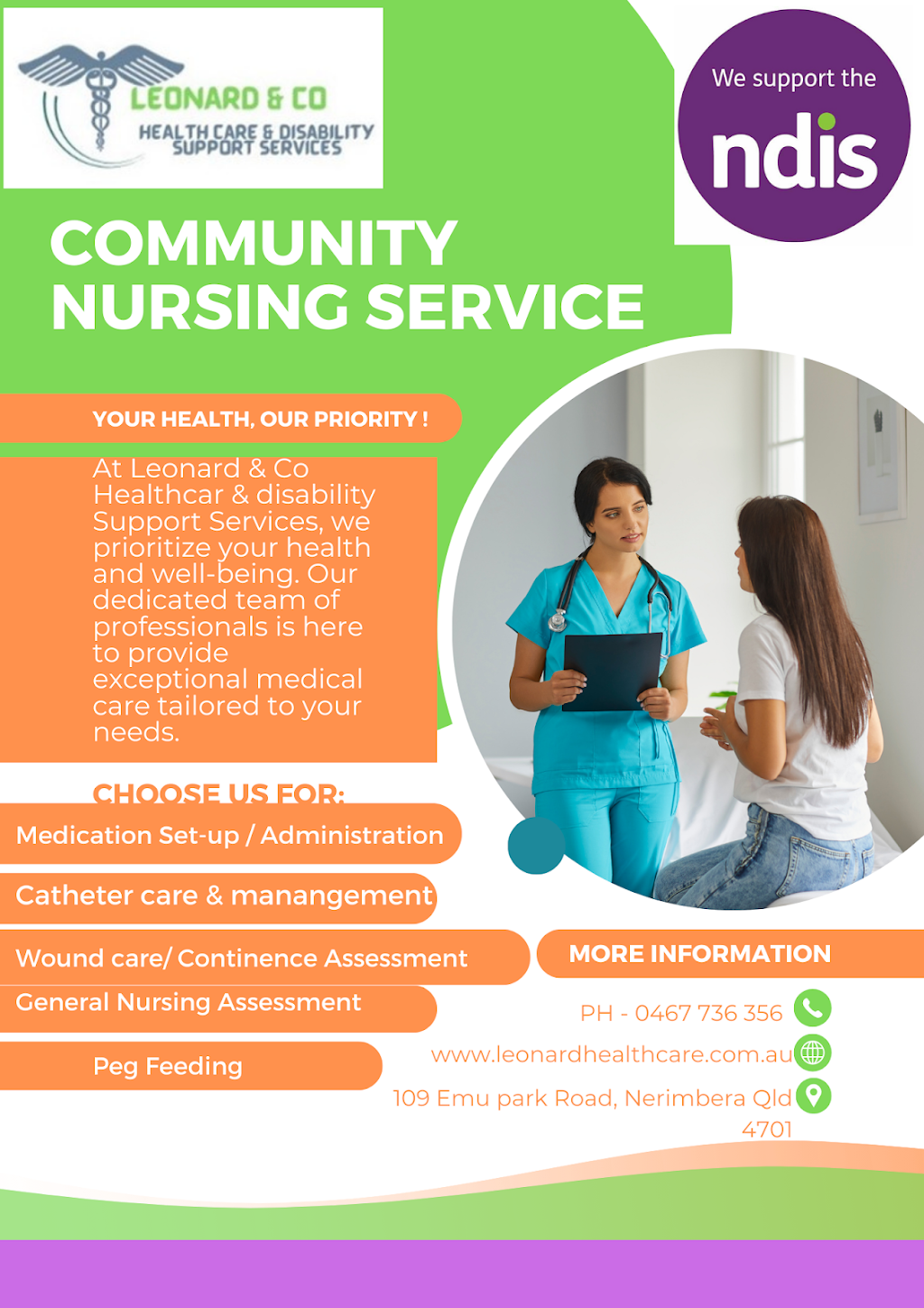 Leonard & Co Healthcare and Disability | 109 Emu Park Rd, Nerimbera QLD 4701, Australia | Phone: 0467 736 356