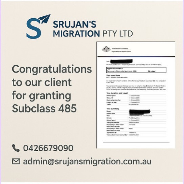Srujans Migration Pty Ltd | 60 Shanti Cct, Werribee VIC 3030, Australia | Phone: 0426 679 090