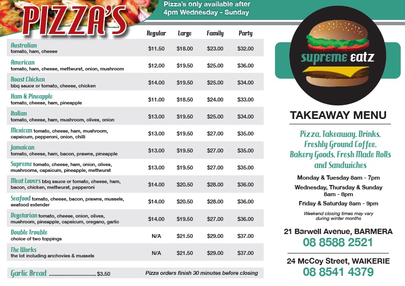 Supreme Eatz Waikerie | meal takeaway | 24 McCoy St, Waikerie SA 5330, Australia | 0885414379 OR +61 8 8541 4379