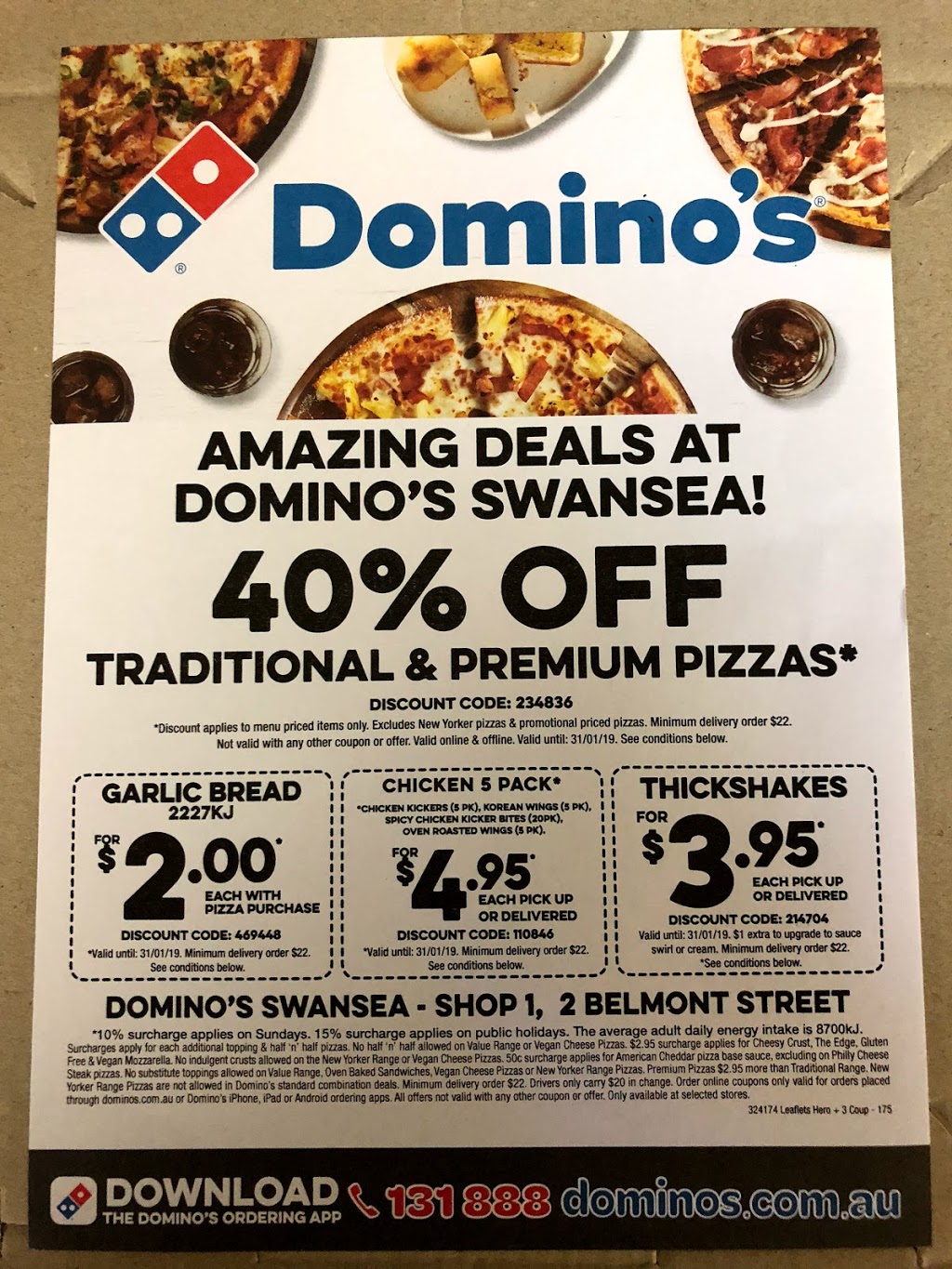 Dominos Pizza Swansea | meal takeaway | Shop 1/2 Belmont St, Swansea NSW 2281, Australia | 0249727120 OR +61 2 4972 7120