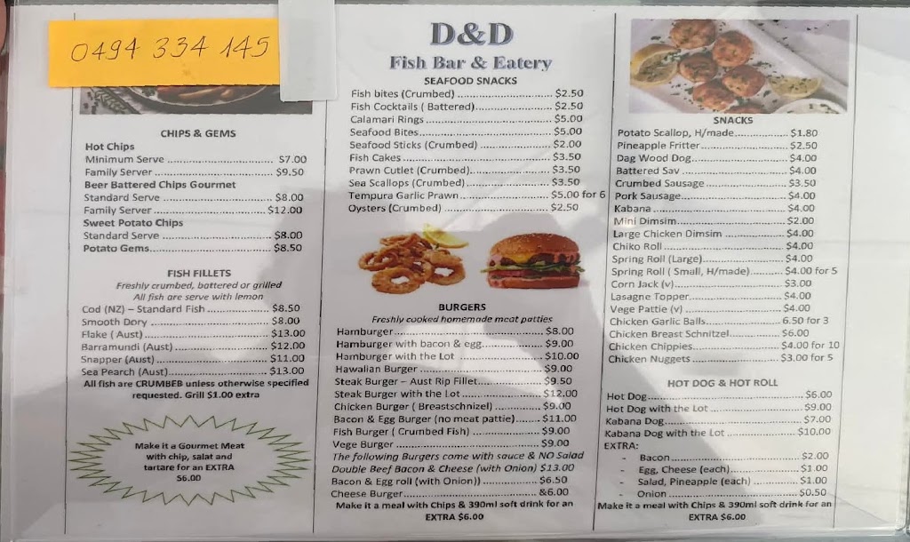 D&D Fish Bar & Eatery | 28 Mitchell St, Riverview QLD 4303, Australia | Phone: (07) 3812 2259