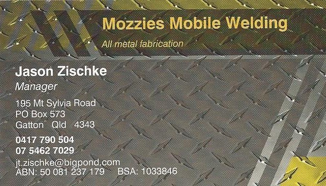 Mozzies Mobile Welding | 195 Mount Sylvia Rd, Gatton QLD 4343, Australia | Phone: 0417 790 504