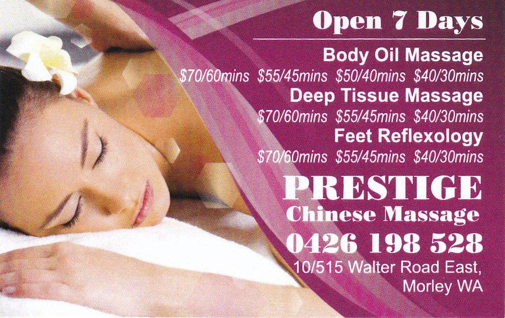 Prestige Chinese Massage |  | 10/515 Walter Rd E, Morley WA 6062, Australia | 0426198528 OR +61 426 198 528