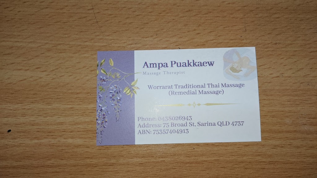 Worrarat Traditional Thai Massage |  | 75 Broad St, Sarina QLD 4737, Australia | 0438026943 OR +61 438 026 943