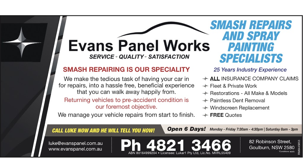 EVANS PANEL WORKS | car repair | 82 Robinson St, Goulburn NSW 2580, Australia | 0248213466 OR +61 2 4821 3466