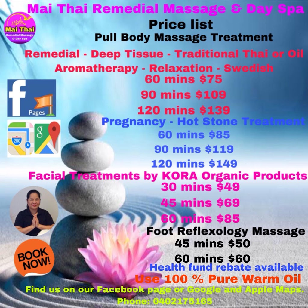 Mai Thai Remedial Massage & Day Spa | 95 Moonlight Ave, Harrison ACT 2914, Australia | Phone: 0402 175 165