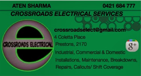 Crossroads Electrical Services | electrician | 4 Coletta Pl, Prestons NSW 2170, Australia | 0421684777 OR +61 421 684 777