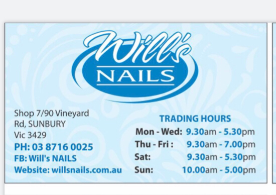 Will’s Nails Sunbury | beauty salon | 7/90 Vineyard Rd, Sunbury VIC 3429, Australia | 0387160025 OR +61 3 8716 0025