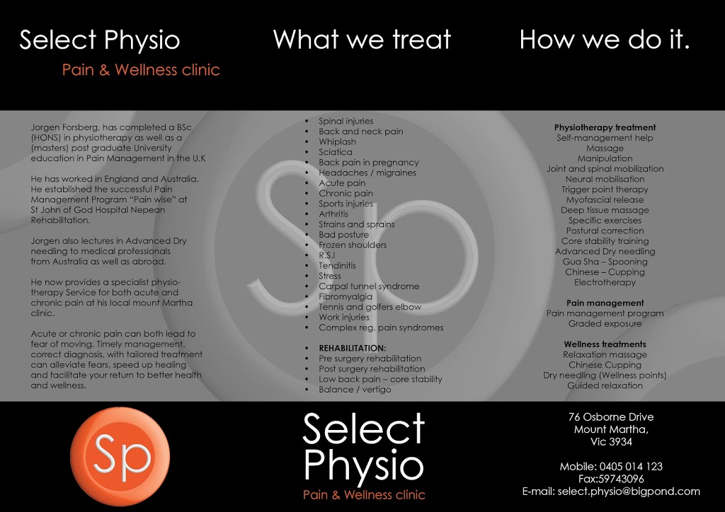 Select Physio Pain & Wellness Clinic | physiotherapist | 76 Osborne Dr, Mount Martha VIC 3934, Australia | 0405014123 OR +61 405 014 123