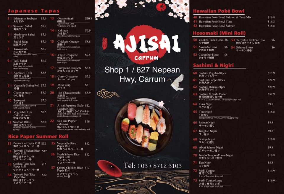 Ajisai | restaurant | 627 Nepean Hwy, Carrum VIC 3197, Australia | 0387123103 OR +61 3 8712 3103