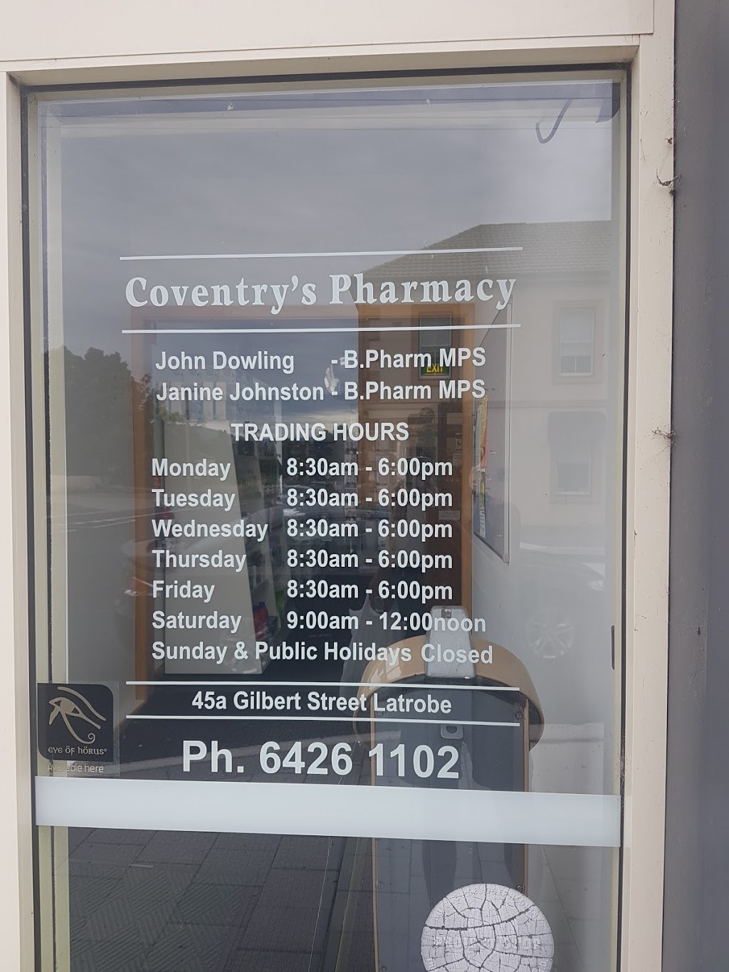 Coventrys Pharmacy | pharmacy | 45 Gilbert St, Latrobe TAS 7307, Australia | 0364261102 OR +61 3 6426 1102
