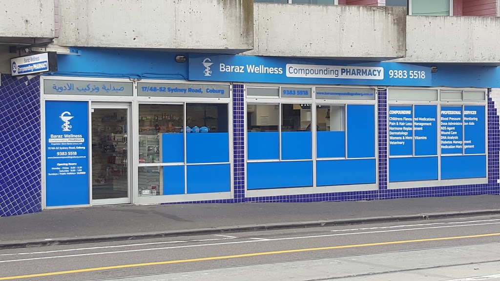 Baraz Wellness Compounding Pharmacy Coburg Melbourne | store | shop 17/48-52 Sydney Rd, Coburg VIC 3058, Australia | 0393835518 OR +61 3 9383 5518