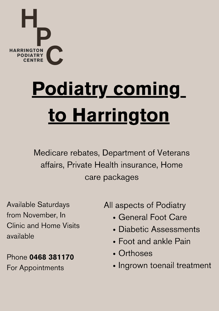 Harrington Podiatry Centre | 10 Pilot St, Harrington NSW 2427, Australia | Phone: 0468 381 170