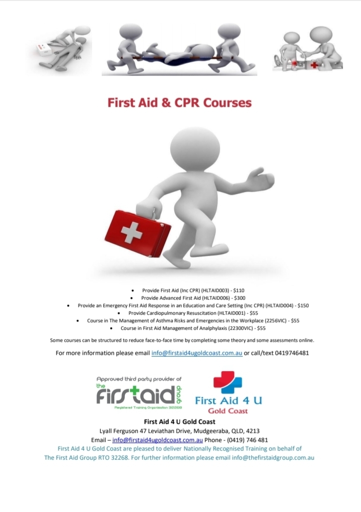 First Aid 4 U Gold Coast | 47 Leviathan Dr, Mudgeeraba QLD 4213, Australia | Phone: 0419 746 481