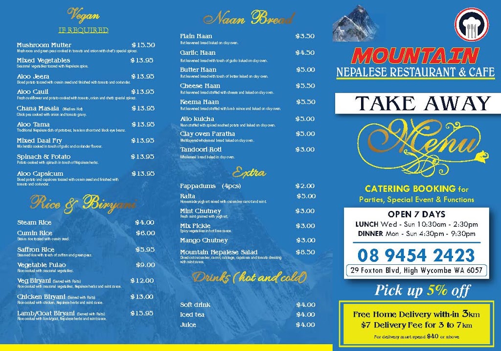 Mountain Nepalese Restaurant & Cafe | restaurant | 29 Foxton Blvd, High Wycombe WA 6057, Australia | 0894542423 OR +61 8 9454 2423