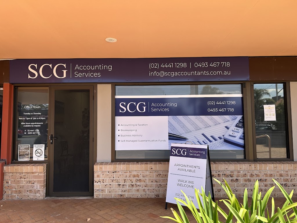 SCG Accounting Services Pty Ltd | Unit 3/196 Jacobs Dr, Sussex Inlet NSW 2540, Australia | Phone: (02) 4441 1298