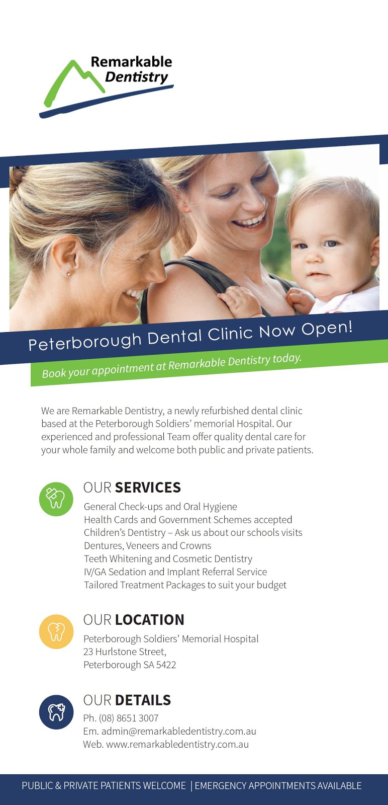 Remarkable Dentistry - Peterborough | dentist | Peterborough Hospital, 23 Hurlstone St, Peterborough SA 5422, Australia | 0886513007 OR +61 8 8651 3007