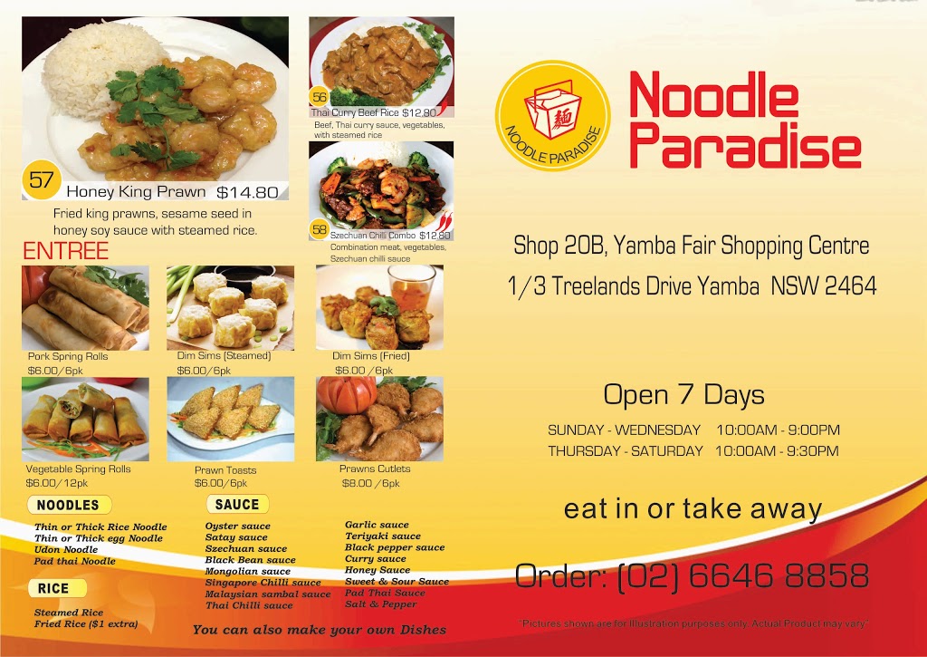 Noodle Paradise | restaurant | 1 Treelands Dr, Yamba NSW 2464, Australia | 0266468858 OR +61 2 6646 8858