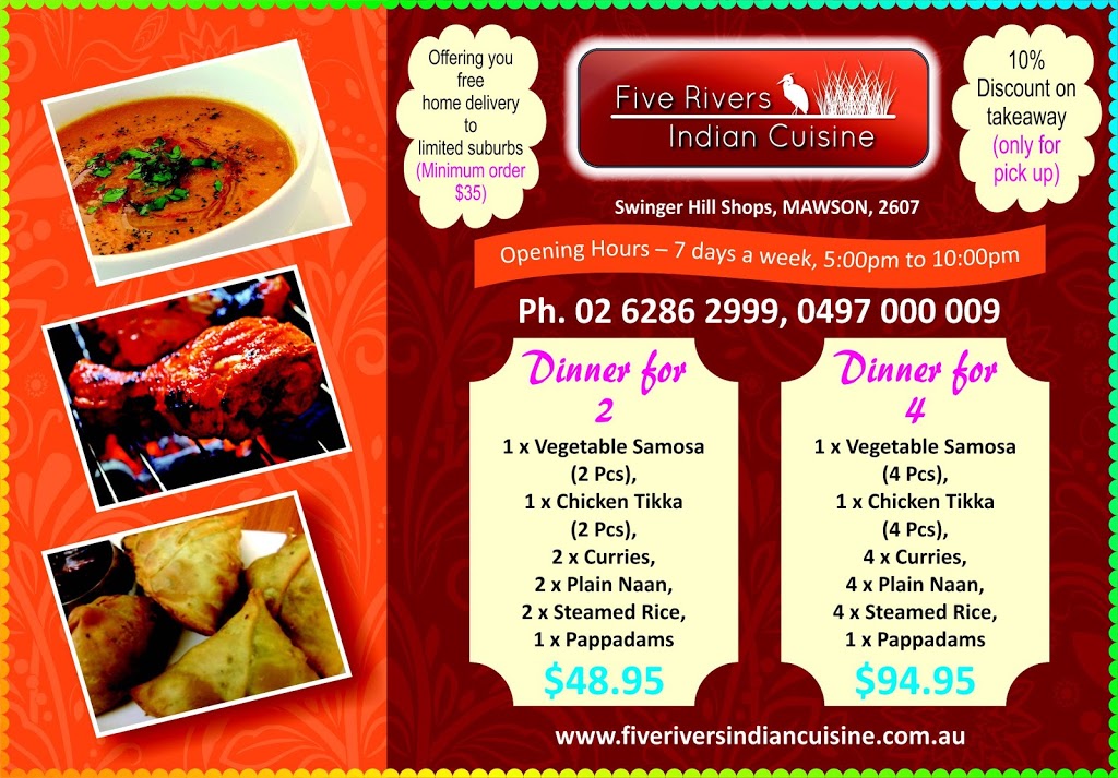 Five Rivers Indian Cuisine | restaurant | 15/84 Ainsworth St, Mawson ACT 2606, Australia | 0497000009 OR +61 497 000 009