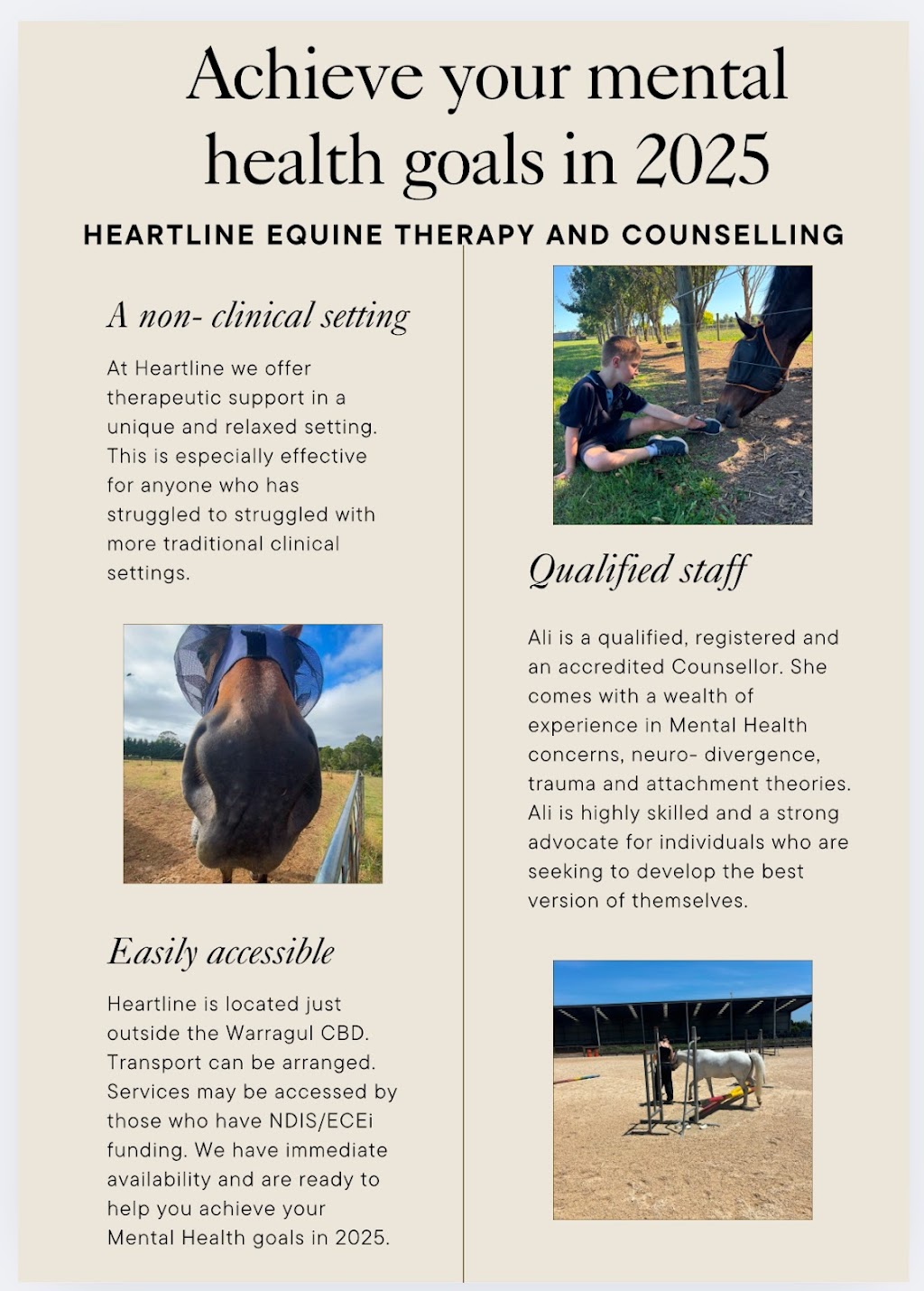 Heartline Equine Therapy and Counselling | 272 Warragul-Lardner Rd, Warragul VIC 3820, Australia | Phone: 0408 984 493