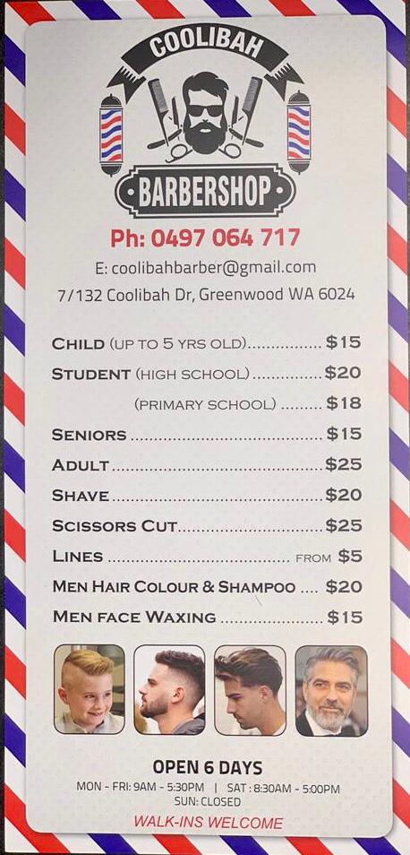 Coolibah Barber Shop | 132 Coolibah Dr, Greenwood WA 6024, Australia | Phone: 0497 064 717