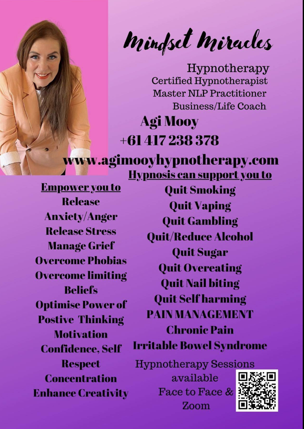 Agi Mooy Hypnotherapy | 17 Rookes Rd, Salt Ash NSW 2318, Australia | Phone: 0417 238 378