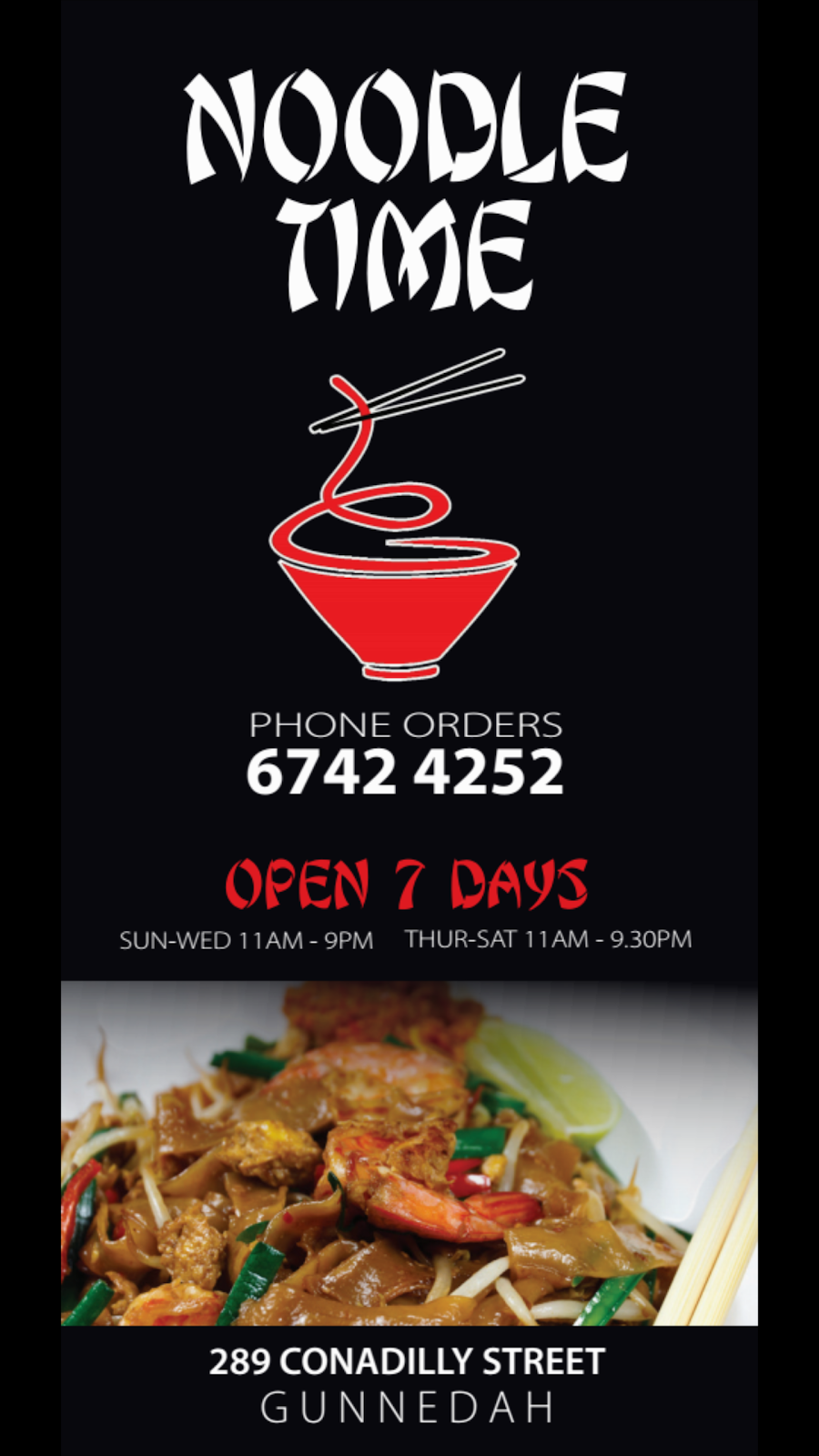 Noodle Time Gunnedah | meal takeaway | 289 Conadilly St, Gunnedah NSW 2380, Australia | 0267424252 OR +61 2 6742 4252