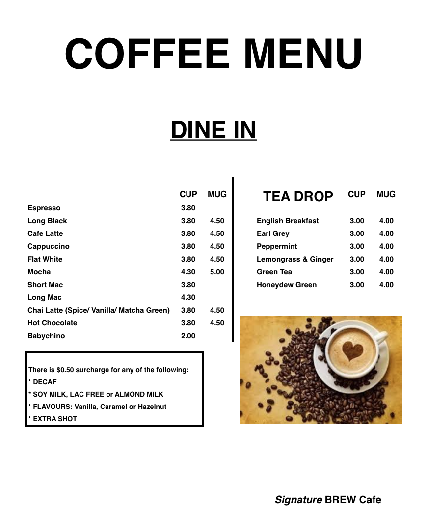 Signature Brew Cafe | cafe | 100 Bulla Rd, Essendon Fields VIC 3041, Australia | 0420248752 OR +61 420 248 752