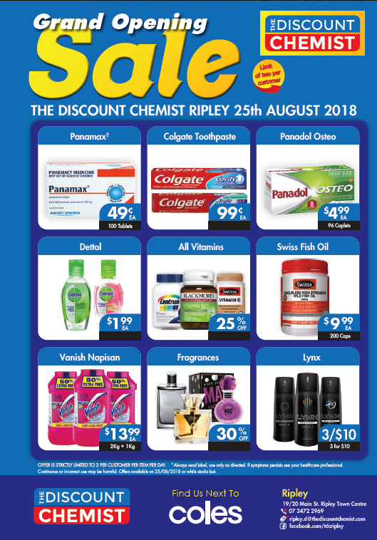 The Discount Chemist Ripley | store | 19/20 Main street, Ripley QLD 4306, Australia | 0734722969 OR +61 7 3472 2969
